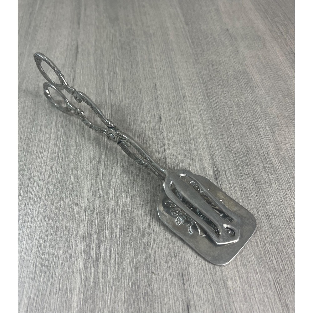 Vintage Silver-Plated Pastry Tongs Ornate Handle and Paddle Design